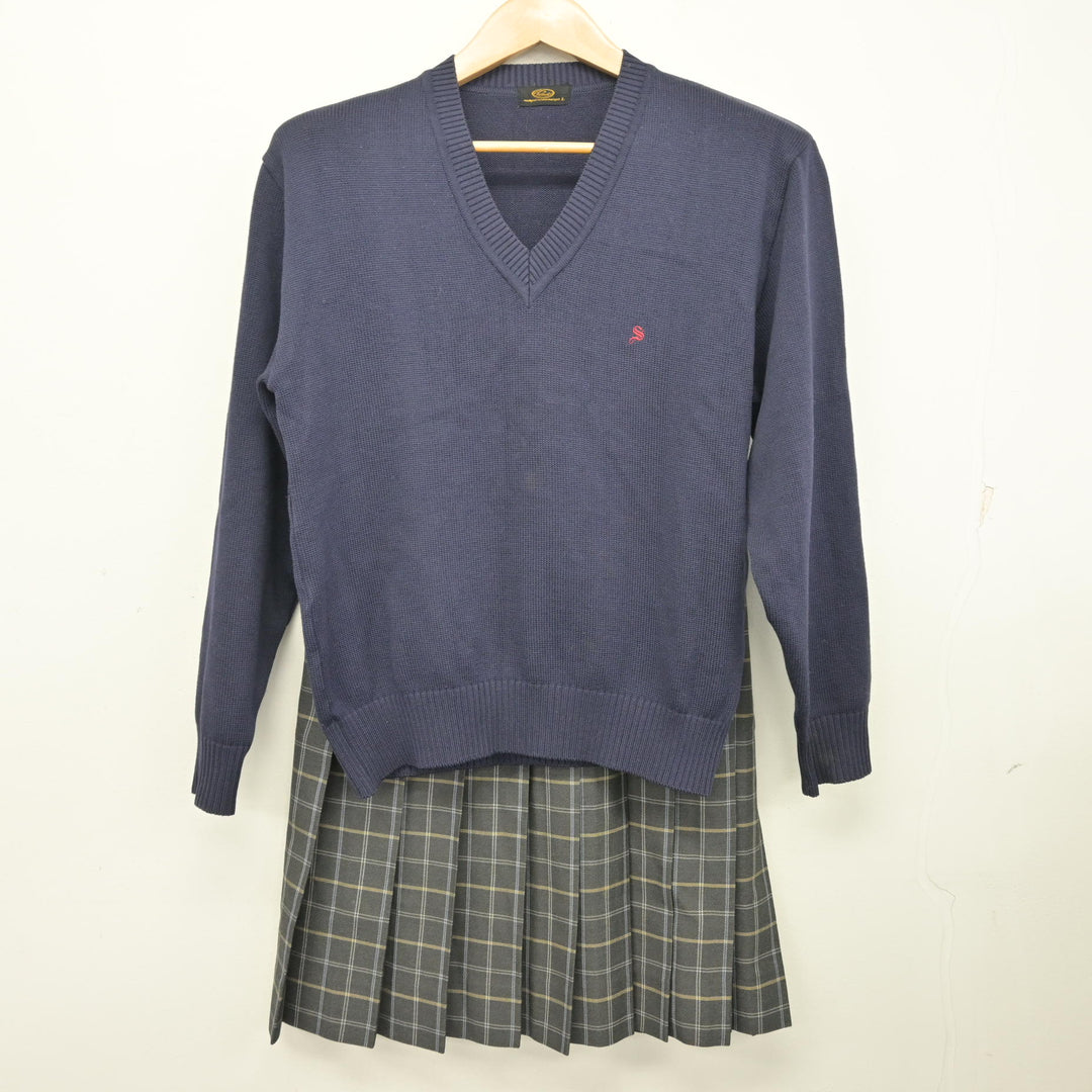 中古】山梨県 白根高等学校 女子制服 3点 (ブレザー・ニット・スカート