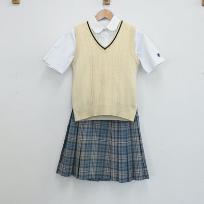 【中古】東京都 國學院高校 女子制服 4点（ブラウス 半袖・スカート・ニットベスト） sf000171