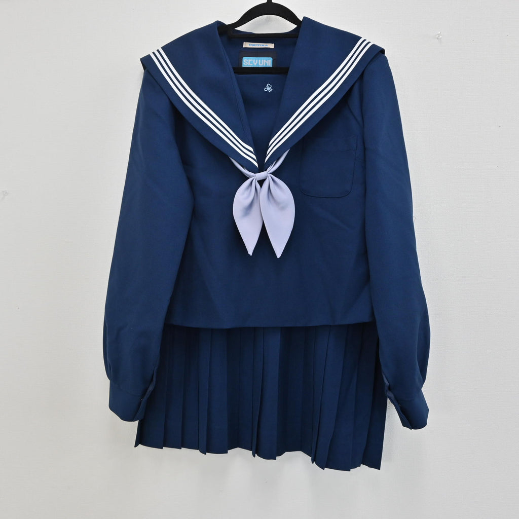 【中古】愛知県 愛知淑徳高校 女子制服 3点（セーラー服 冬・スカーフ・スカート） sf000392