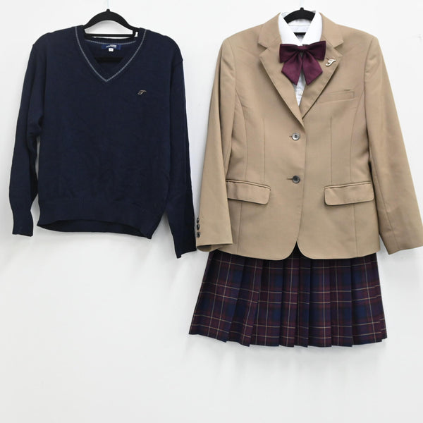 【中古】京都府 京都府立鳥羽高校 女子制服 5点（ブレザー・セーター・ブラウス 長袖・リボン・スカート ） sf000542