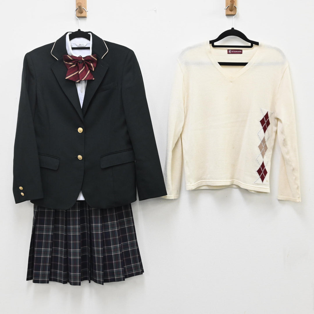 【中古】京都府 立命館宇治高校 女子制服 6点（スカート 冬・ブレザー・セーター・シャツ 長袖・リボン ） sf000590