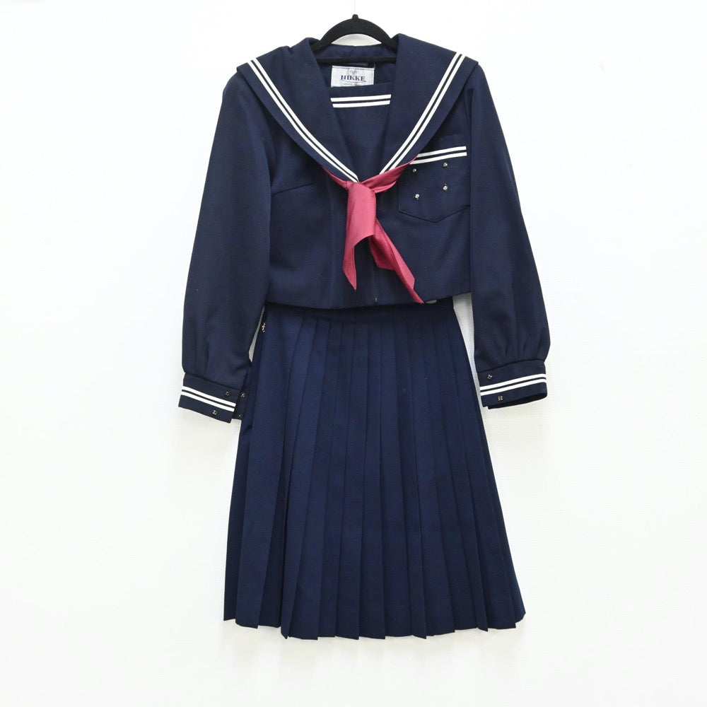 【中古】三重県 明生中学校 女子制服 3点（スカート 冬・セーラー服 冬・スカーフ） sf000608