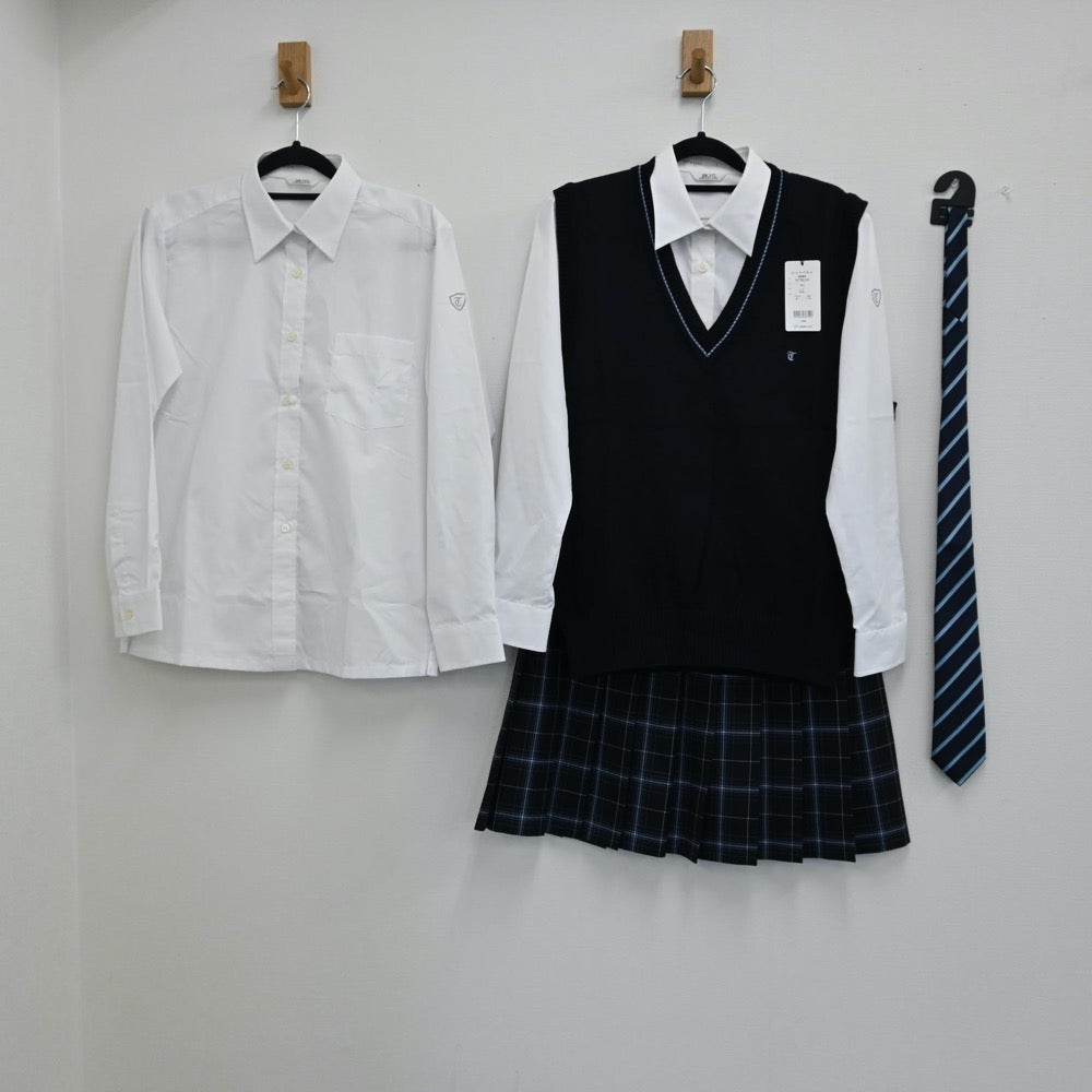 【中古】茨城県 友部高等学校 女子制服 5点（スカート・シャツ・ニットベスト）sf000837