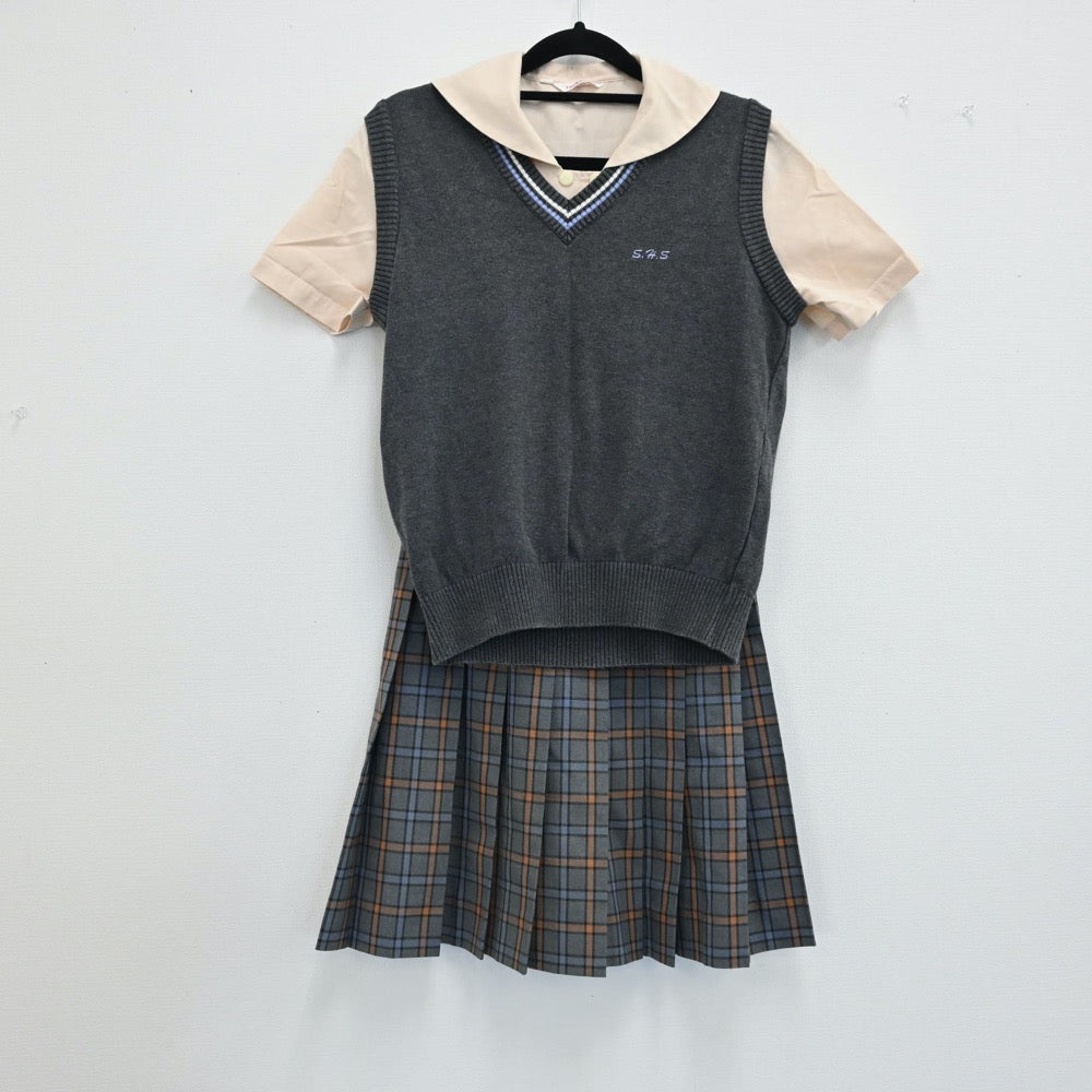 【中古】福島県 須賀川高等学校 女子制服 3点（スカート・ニットベスト・シャツ）sf000840