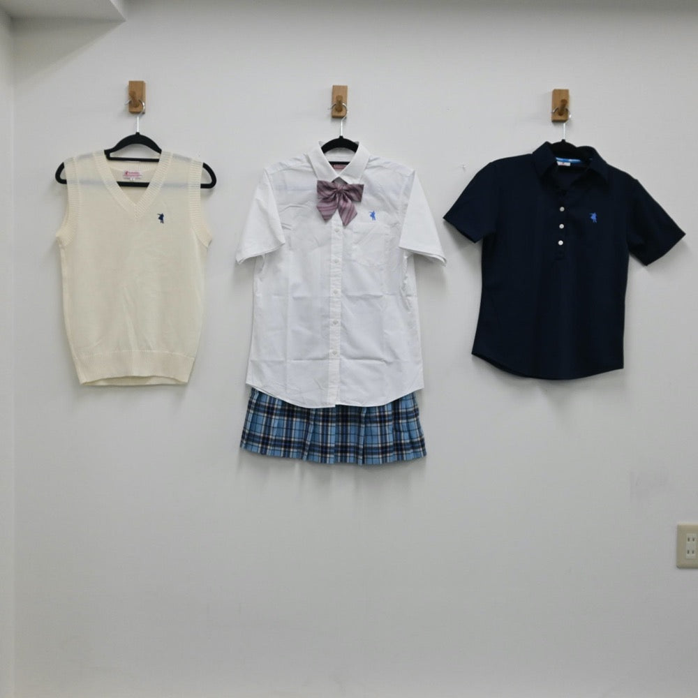 【中古】埼玉県 クラーク記念国際高等学校 さいたまキャンパス 女子制服 5点（ニットベスト・シャツ・スカート）sf000908