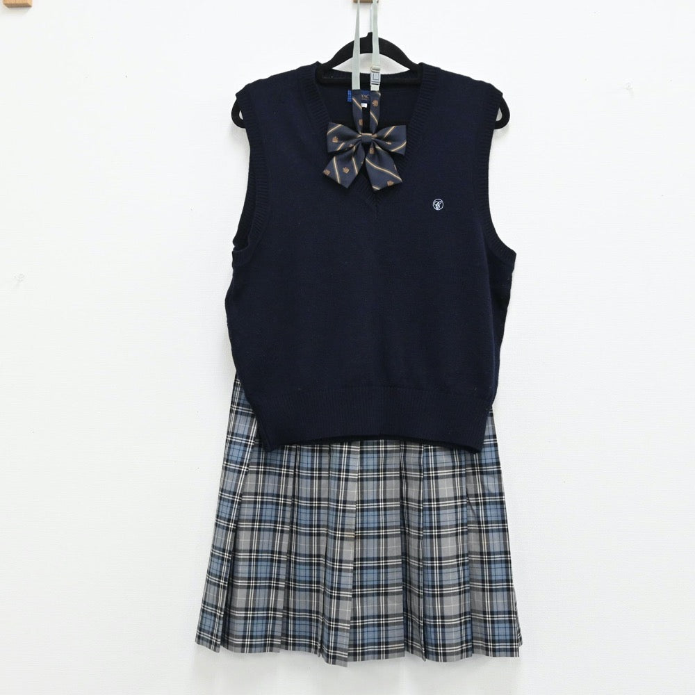 【中古】東京都 都立千早高校 女子制服 3点（ニットベスト・スカート）sf001189