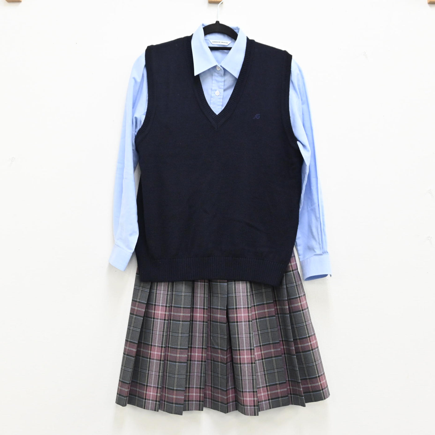 【中古】東京都 成立学園高等学校 女子制服 3点（ニットベスト・シャツ・スカート）sf001229