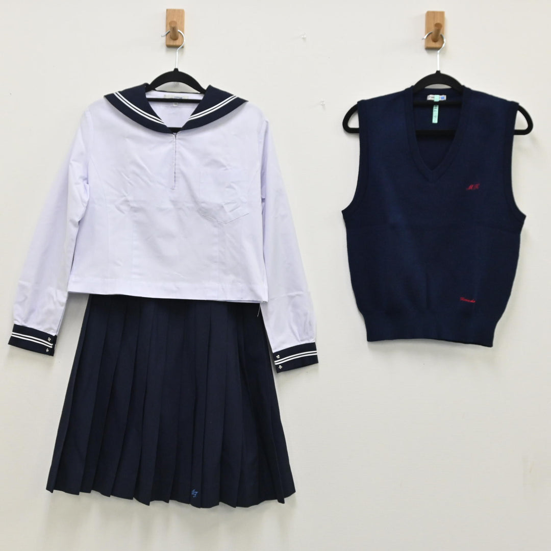 【中古】広島県立松永高等学校 女子制服 2点（セーラー服・ニットベスト・スカート）sf001278