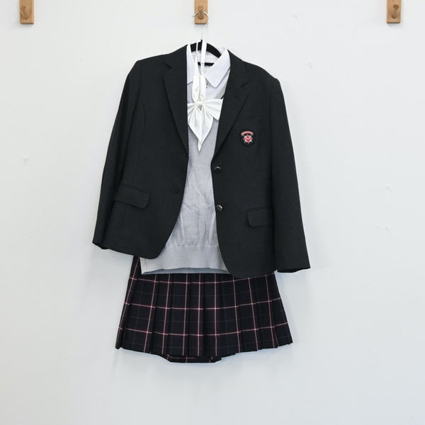 【中古】東京都 駒場学園高等学校 女子制服 5点（ブレザー・スカート・シャツ・ニット）sf001309