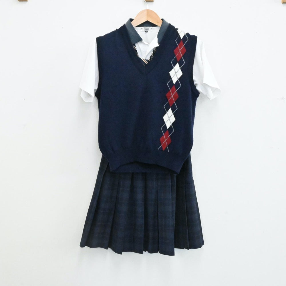 【中古】岡山 岡山芳泉高校 女子制服 5点（シャツ・ニットベスト・スカート）sf001401