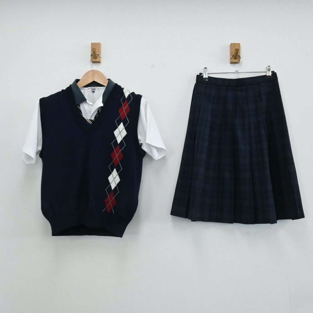 【中古】岡山 岡山芳泉高校 女子制服 5点（シャツ・ニットベスト・スカート）sf001401