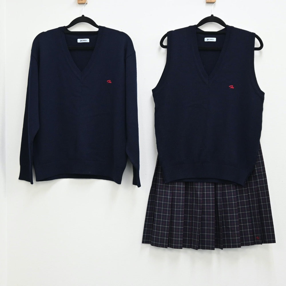 【中古】千葉県 市川南高等学校 女子制服 3点（ニット・ニットベスト・スカート）sf001447