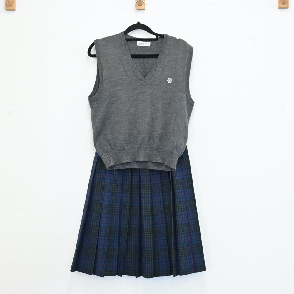 【中古】東京都 江戸川女子中学校 女子制服 2点（スカート・ニットベスト）sf001477