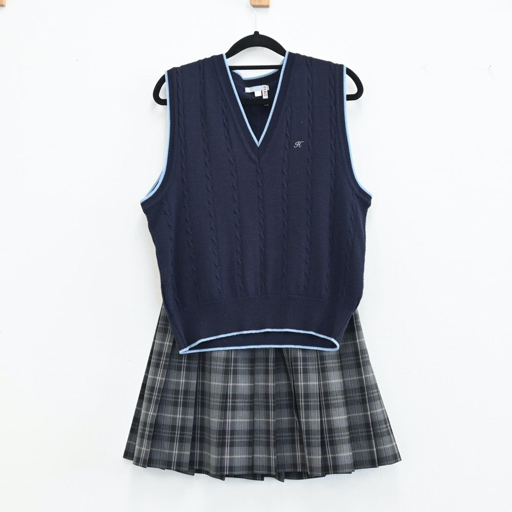 【中古】神奈川県 白鵬女子高等学校 女子制服 2点（ニットベスト・スカート）sf001532