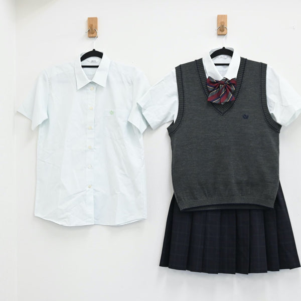 【中古】京都府 京都府桂高等学校 女子制服 5点（ニットベスト・シャツ・スカート）sf001554