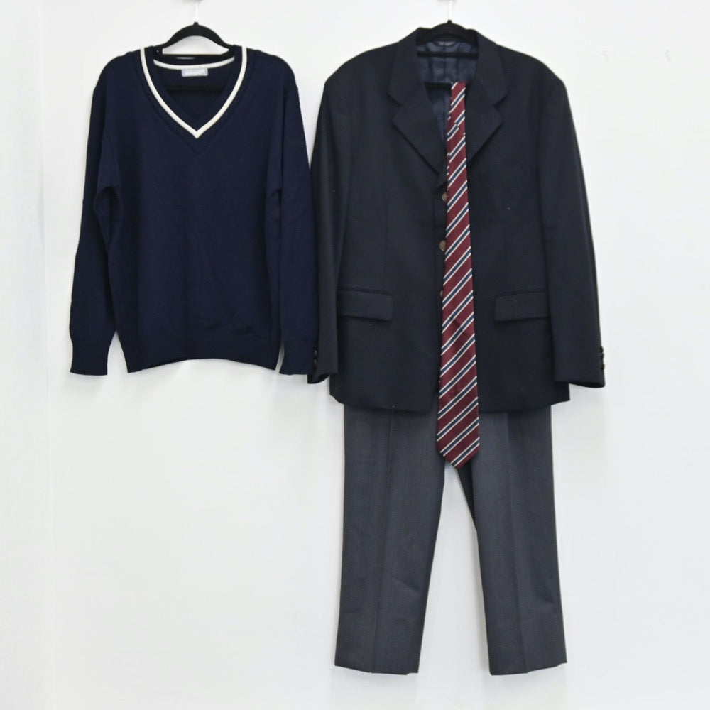 【中古】香川県 丸亀藤井高校 男子制服 4点（ブレザー・ニット・ズボン）sf001580