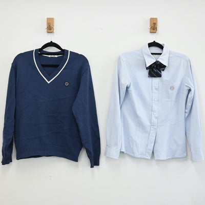 【中古】北海道 札幌英藍高等学校 女子制服 6点（ブレザー・ニット・シャツ）sf001692
