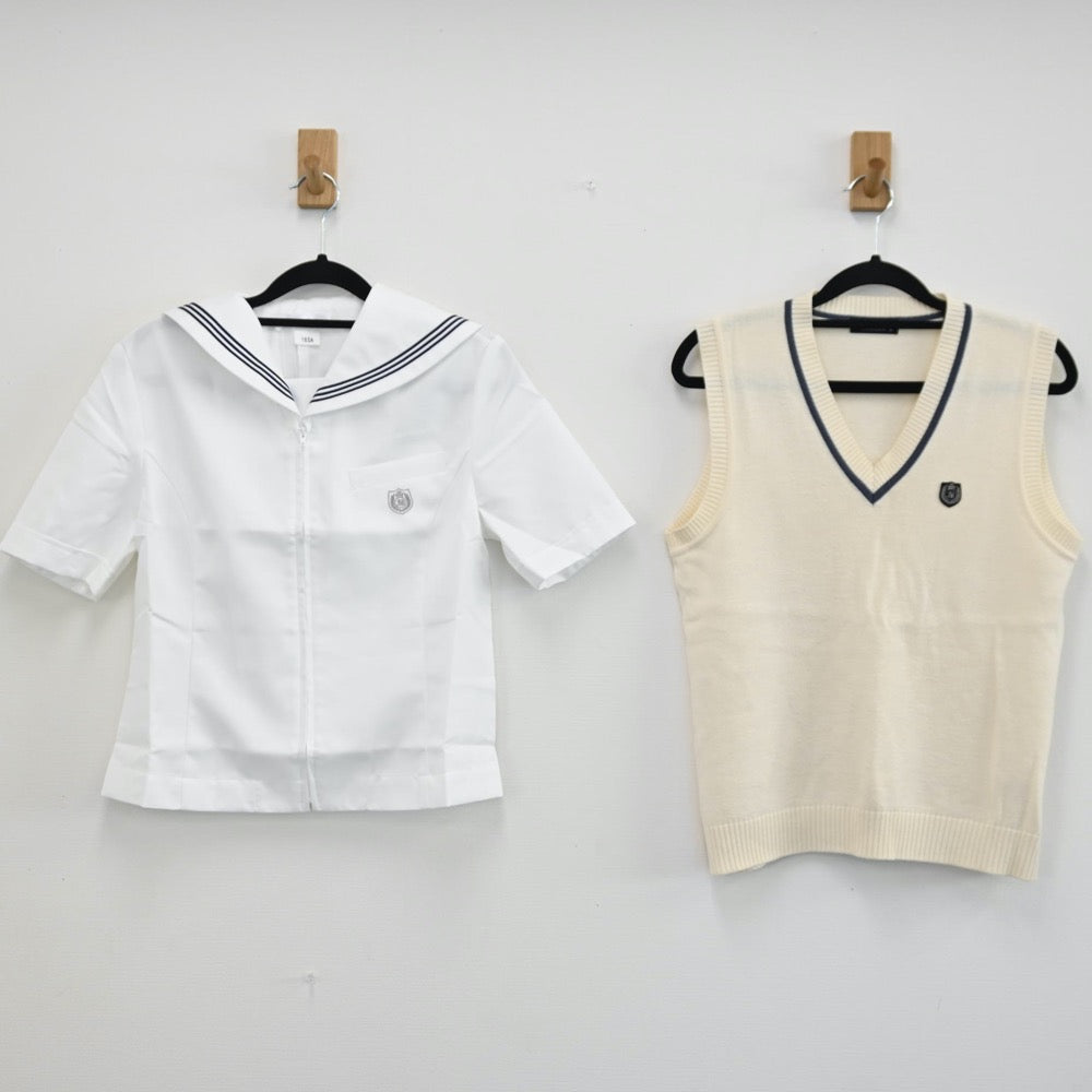 【中古】北海道 札幌英藍高等学校 女子制服 2点（ニットベスト・セーラー服）sf001693