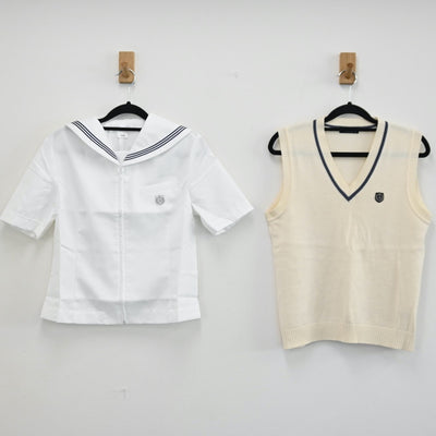【中古】北海道 札幌英藍高等学校 女子制服 2点（ニットベスト・セーラー服）sf001693