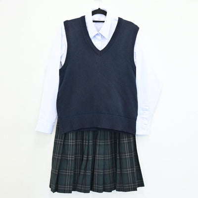 【中古】東京都 上祖師谷中学校 女子制服 3点（ニットベスト・シャツ・スカート）sf001763