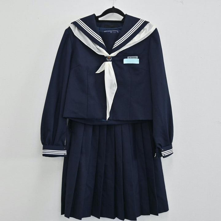 セーラー服 カンコー 学生服 上下セット 165A　冬物 プリーツスカート 女子 中学 高校 学生 制服 白3本線 通学用 中古 紺 NA2807 中古 カンコー 165A 制服 学生 冬物 通学用 スクールウエア 白3本線