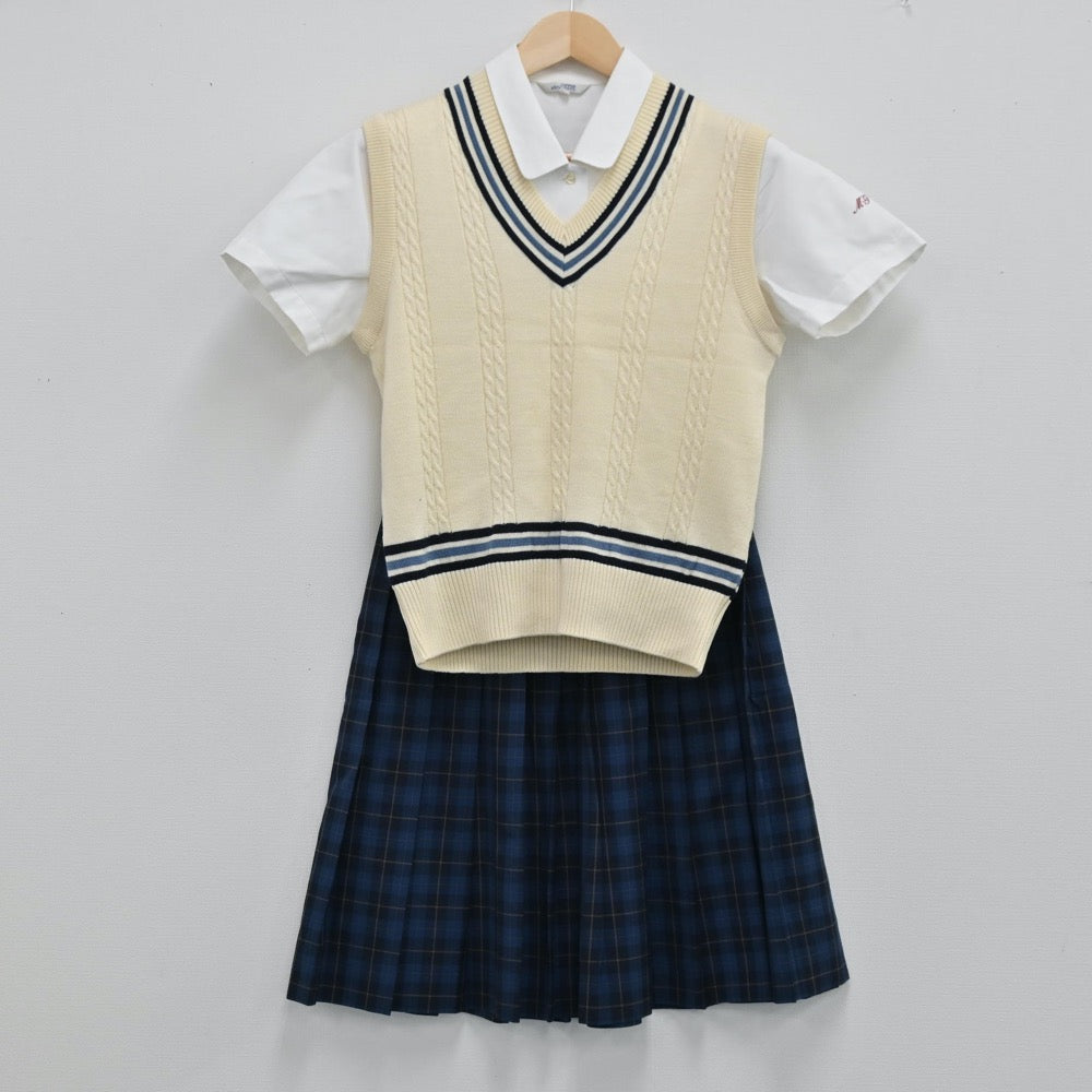 【中古】島根 松江市立女子高等学校 女子制服 4点（シャツ・シャツ・ニットベスト・スカート）sf001854