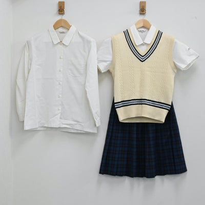 【中古】島根 松江市立女子高等学校 女子制服 4点（シャツ・シャツ・ニットベスト・スカート）sf001854