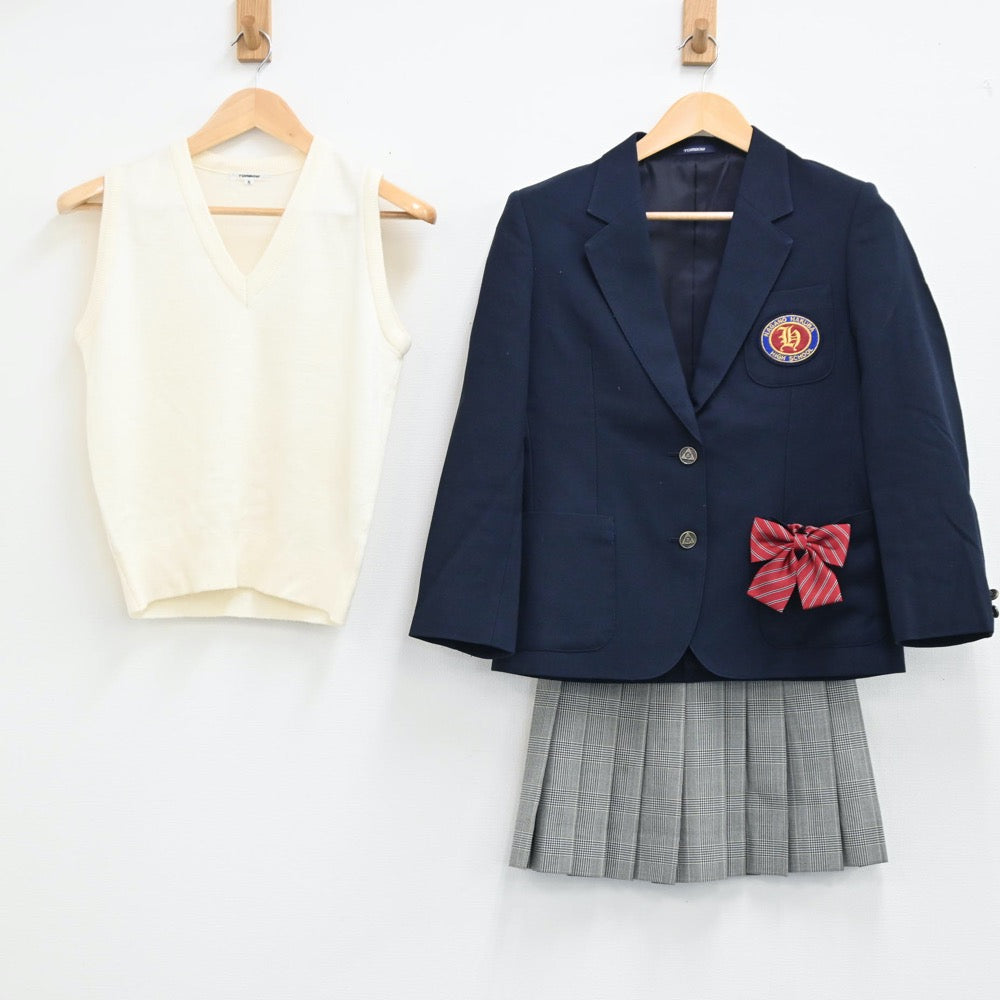 【中古】長野 長野県北安曇郡白馬高等学校 女子制服 6点（ブレザー・ニットベスト・スカート）sf001856