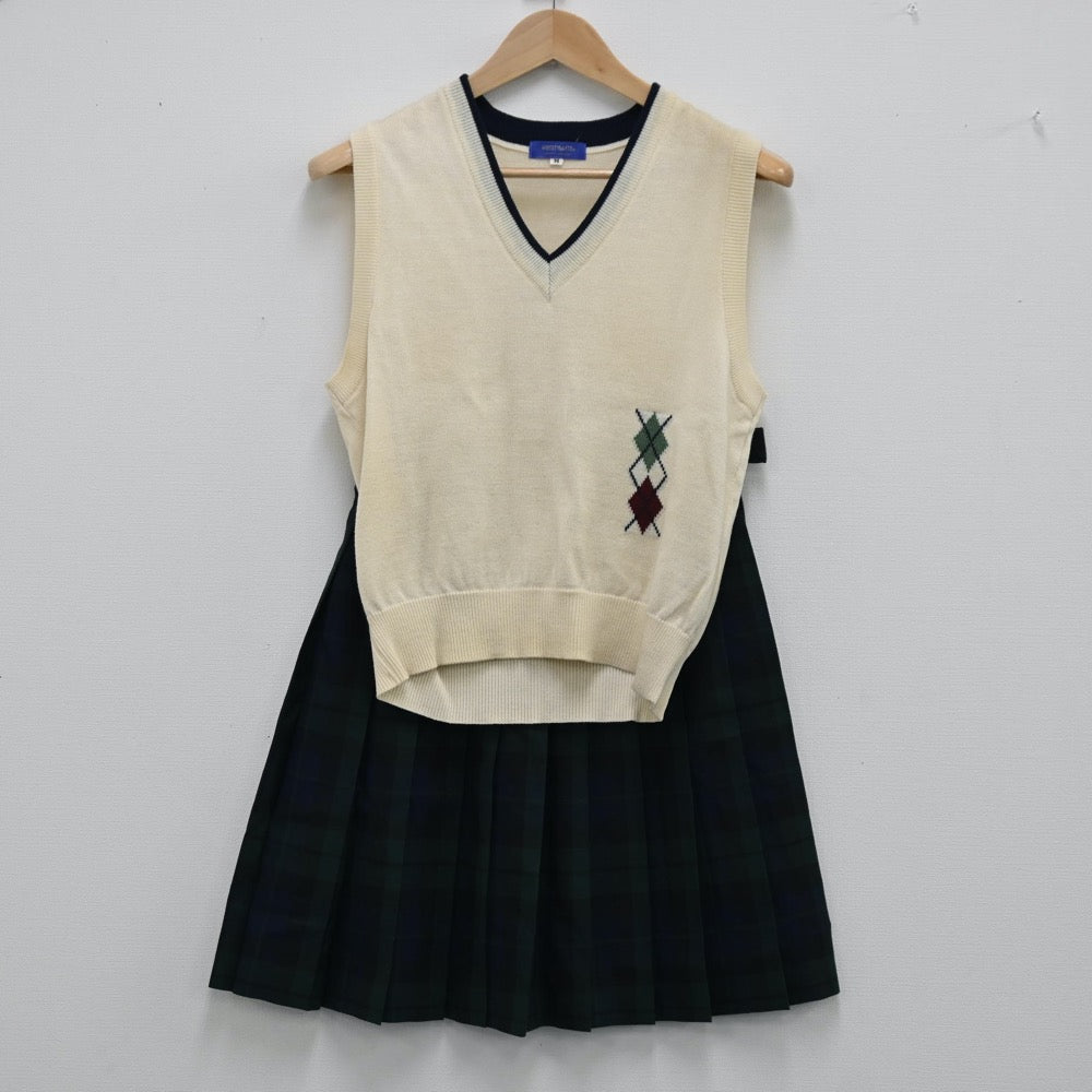 【中古】愛知県 愛知みずほ大学瑞穂高等学校 女子制服 2点（ニットベスト・スカート）sf001902