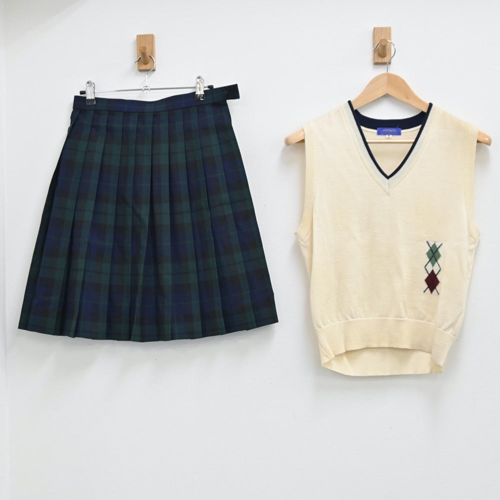 【中古】愛知県 愛知みずほ大学瑞穂高等学校 女子制服 2点（ニットベスト・スカート）sf001902