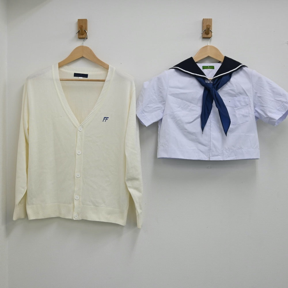 【中古】福岡県 国立大学法人福岡教育大学附属福岡中学校 女子制服 3点（セーラー服・ニット）sf002019