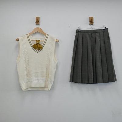【中古】宮城県 宮城教育大学附属中学校 女子制服 3点（ニットベスト・スカート）sf002086