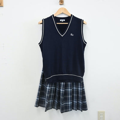 【中古】茨城 東亜学園高等学校 女子制服 3点（ニットベスト・スカート・スカート）sf002205