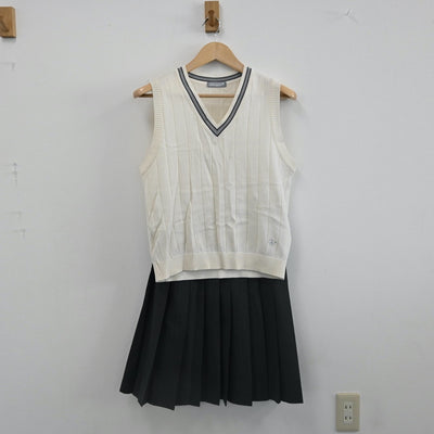 【中古】東京 大妻中野高等学校 女子制服 2点（ニットベスト・スカート）sf002216