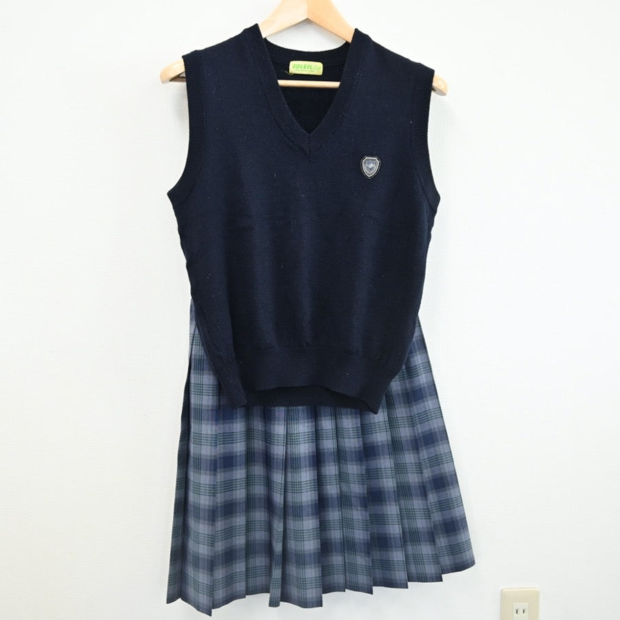 【中古】大阪府 高槻市立槻の木高等学校 女子制服 3点（ニットベスト・スカート・スカート）sf002240