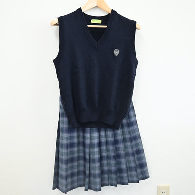 【中古】大阪府 高槻市立槻の木高等学校 女子制服 3点（ニットベスト・スカート・スカート）sf002240