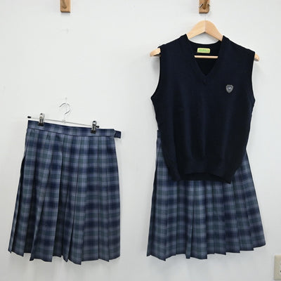 【中古】大阪府 高槻市立槻の木高等学校 女子制服 3点（ニットベスト・スカート・スカート）sf002240