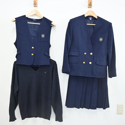 【中古】愛知県 人間環境大学岡崎学園高等学校 女子制服 5点（ブレザー・ベスト・ニット・スカート）sf002242