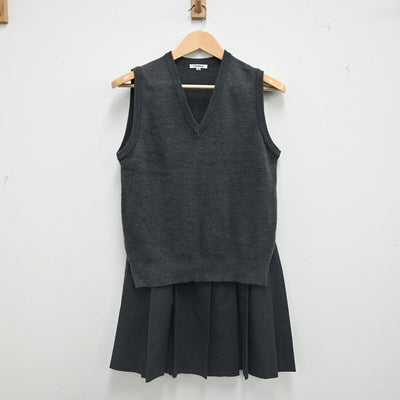 【中古】東京都 東京都立忍岡高等学校 女子制服 2点（ニットベスト・スカート）sf002343