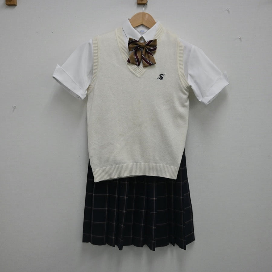 【中古】栃木県 作新学院高校 女子制服 6点（シャツ・スカート・ニットベスト）sf002349