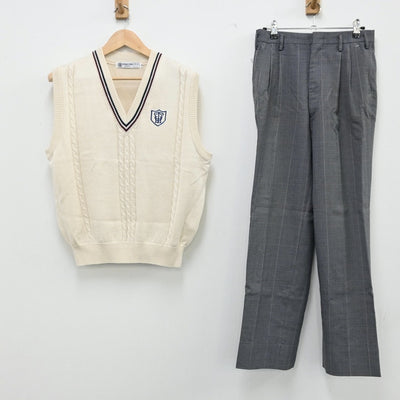 【中古】大阪府 近代附属高校 男子制服 4点（ブレザー・ニットベスト・ズボン）sf002401