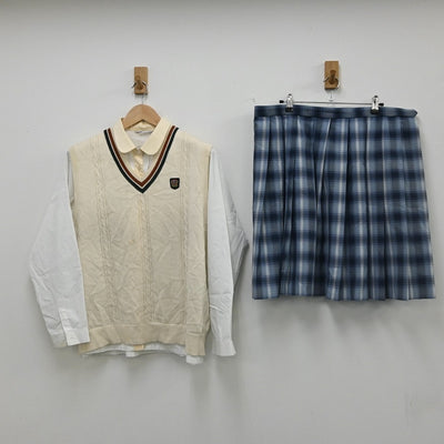 【中古】宮崎県 宮崎日本大学高等学校 女子制服 4点（セーラー服・ニットベスト・シャツ・スカート）sf002404