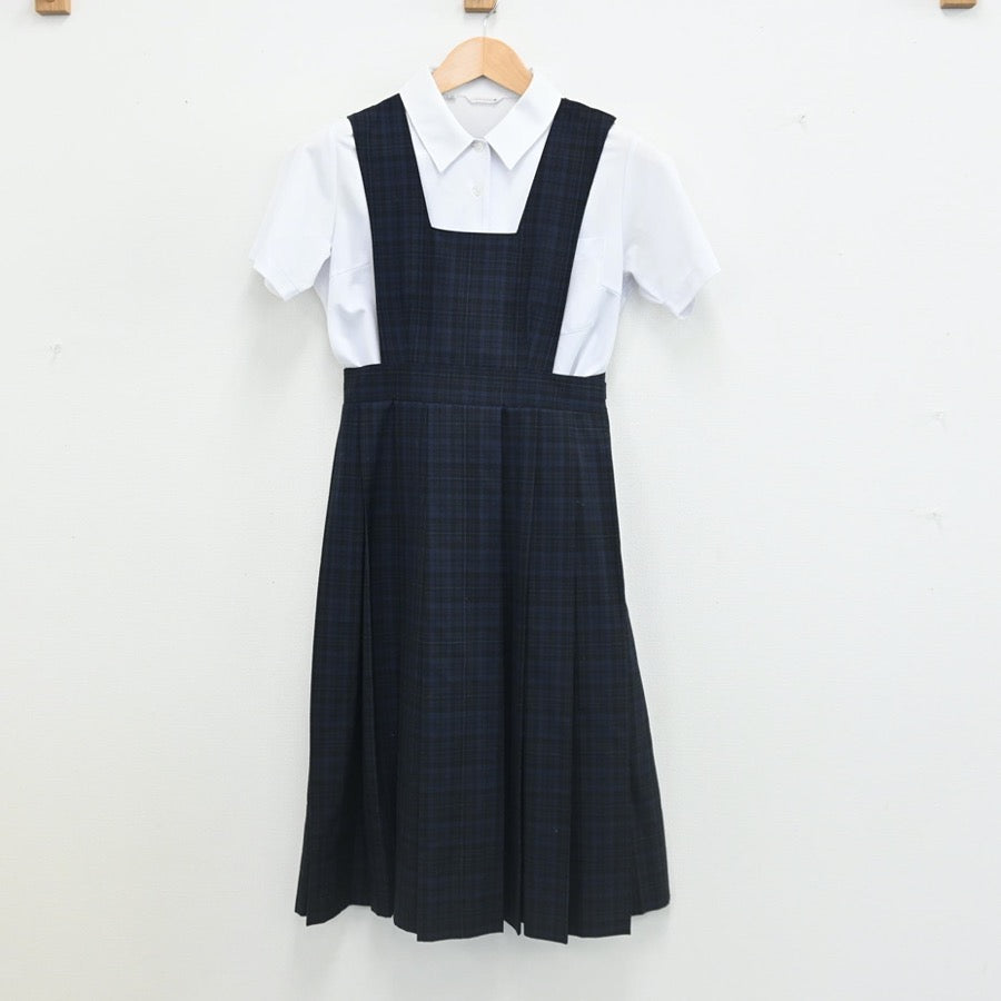 【中古】福岡県 花畑中学校 女子制服 3点（シャツ・ニット・ジャンパースカート）sf002429