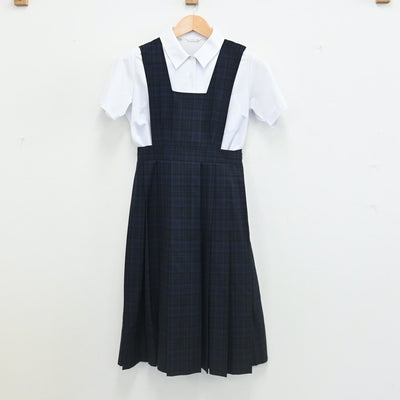 【中古】福岡県 花畑中学校 女子制服 3点（シャツ・ニット・ジャンパースカート）sf002429