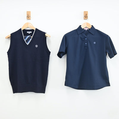 【中古】東京都 朋優学院高等学校 女子制服 6点（ニットベスト・シャツ・シャツ・スカート）sf002451