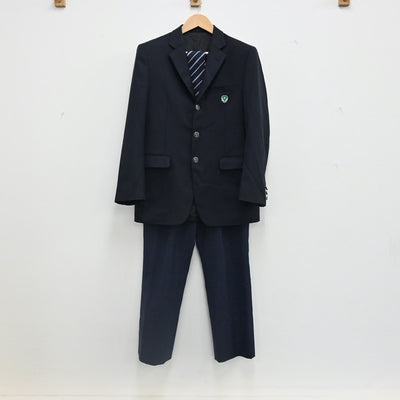 【中古】福岡県 福岡県立輝翔館中等教育学校 男子制服 5点（ブレザー・シャツ・ズボン）sf002556