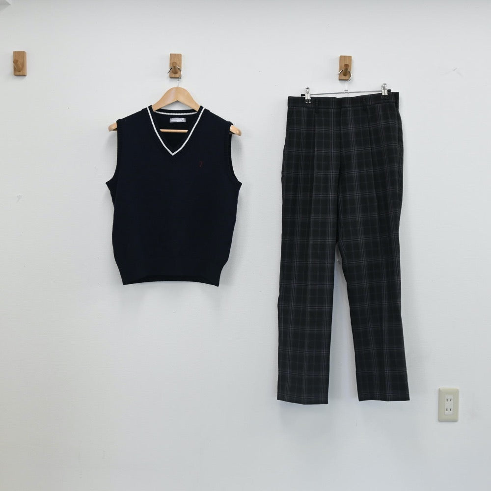 【中古】東京都 さくら国際高等学校東京校(通信制) 男子制服 2点（ニットベスト・ズボン）sf002585