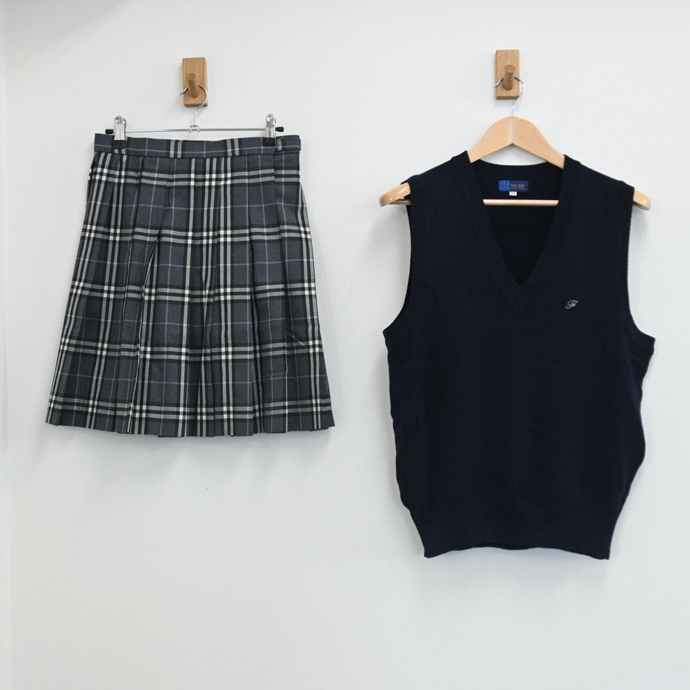 【中古】東京都 深川高校 女子制服 2点（ニットベスト・スカート）sf002655