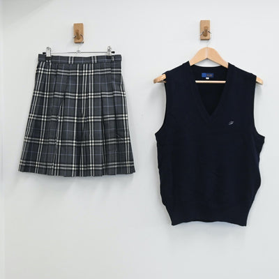 【中古】東京都 深川高校 女子制服 2点（ニットベスト・スカート）sf002655