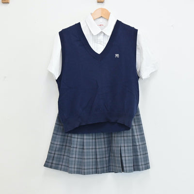 【中古】千葉県 千葉明徳高校(旧制服) 女子制服 3点（ニットベスト・シャツ・スカート）sf002663